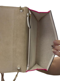 Jimmy Choo Milla Neon Pink Patent Fabric Clutch with Chain Strap