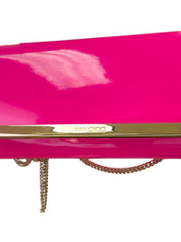 Jimmy Choo Milla Neon Pink Patent Fabric Clutch with Chain Strap