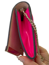 Jimmy Choo Milla Neon Pink Patent Fabric Clutch with Chain Strap