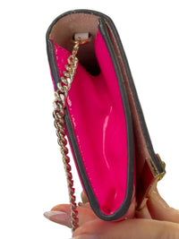 Jimmy Choo Milla Neon Pink Patent Fabric Clutch with Chain Strap