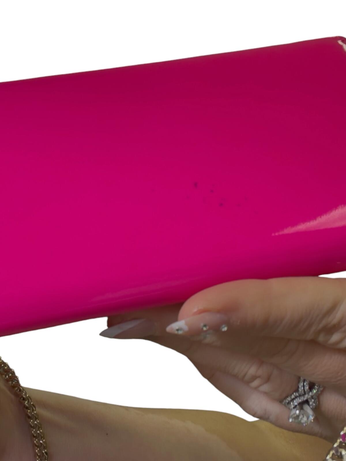 Jimmy Choo Milla Neon Pink Patent Fabric Clutch with Chain Strap