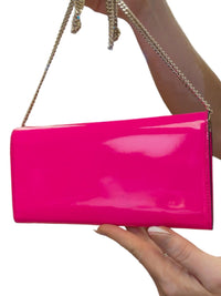 Jimmy Choo Milla Neon Pink Patent Fabric Clutch with Chain Strap
