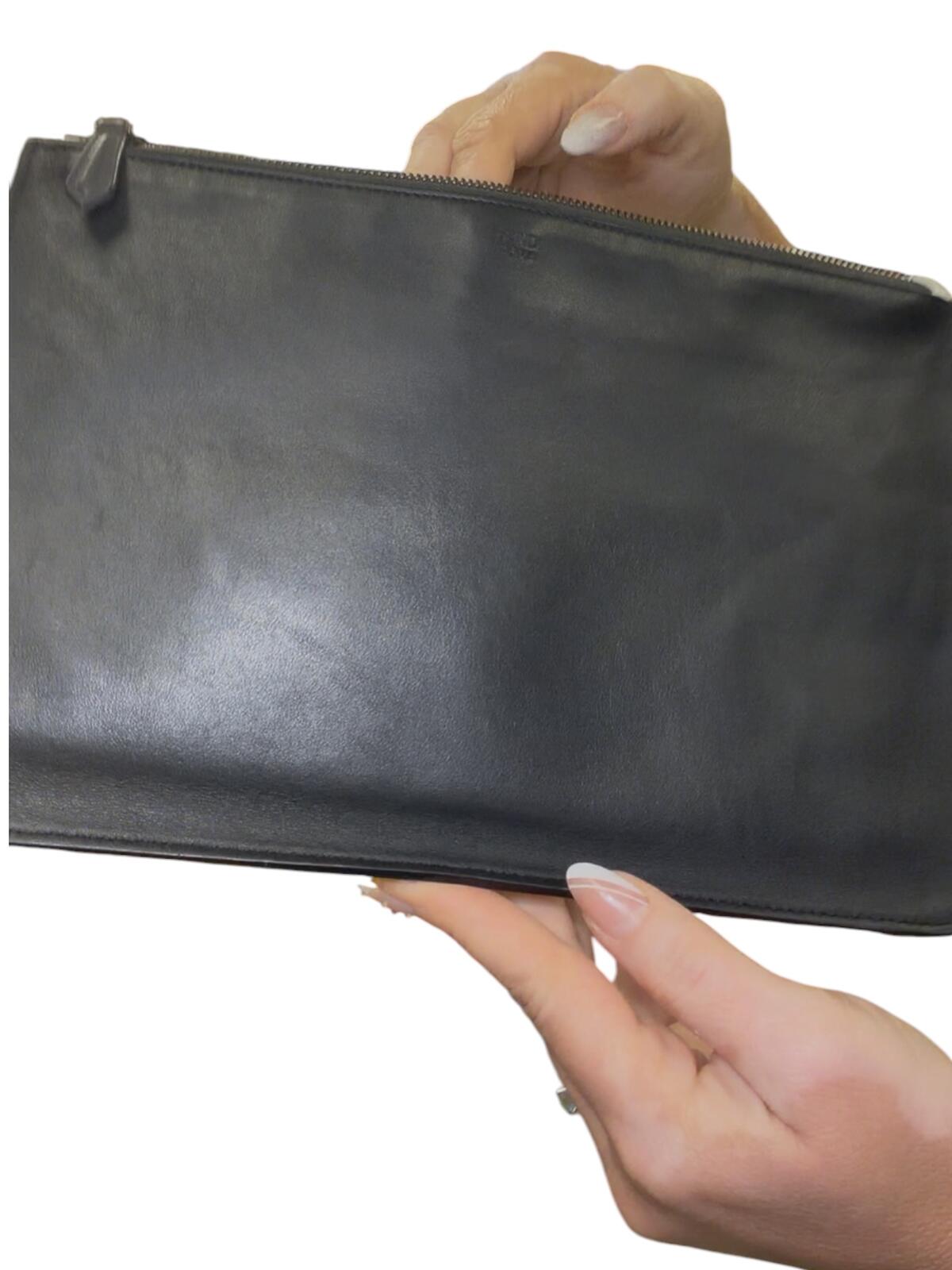 Fendi Black Leather Clutch Bag with Silver and Gray Eye Detail