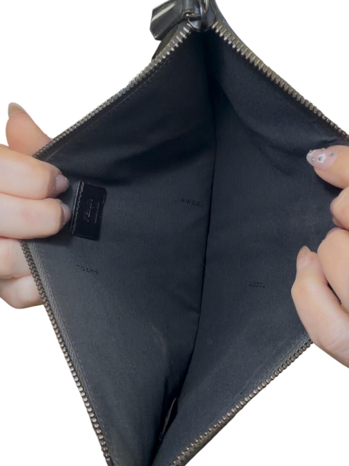 Fendi Black Leather Clutch Bag with Silver and Gray Eye Detail