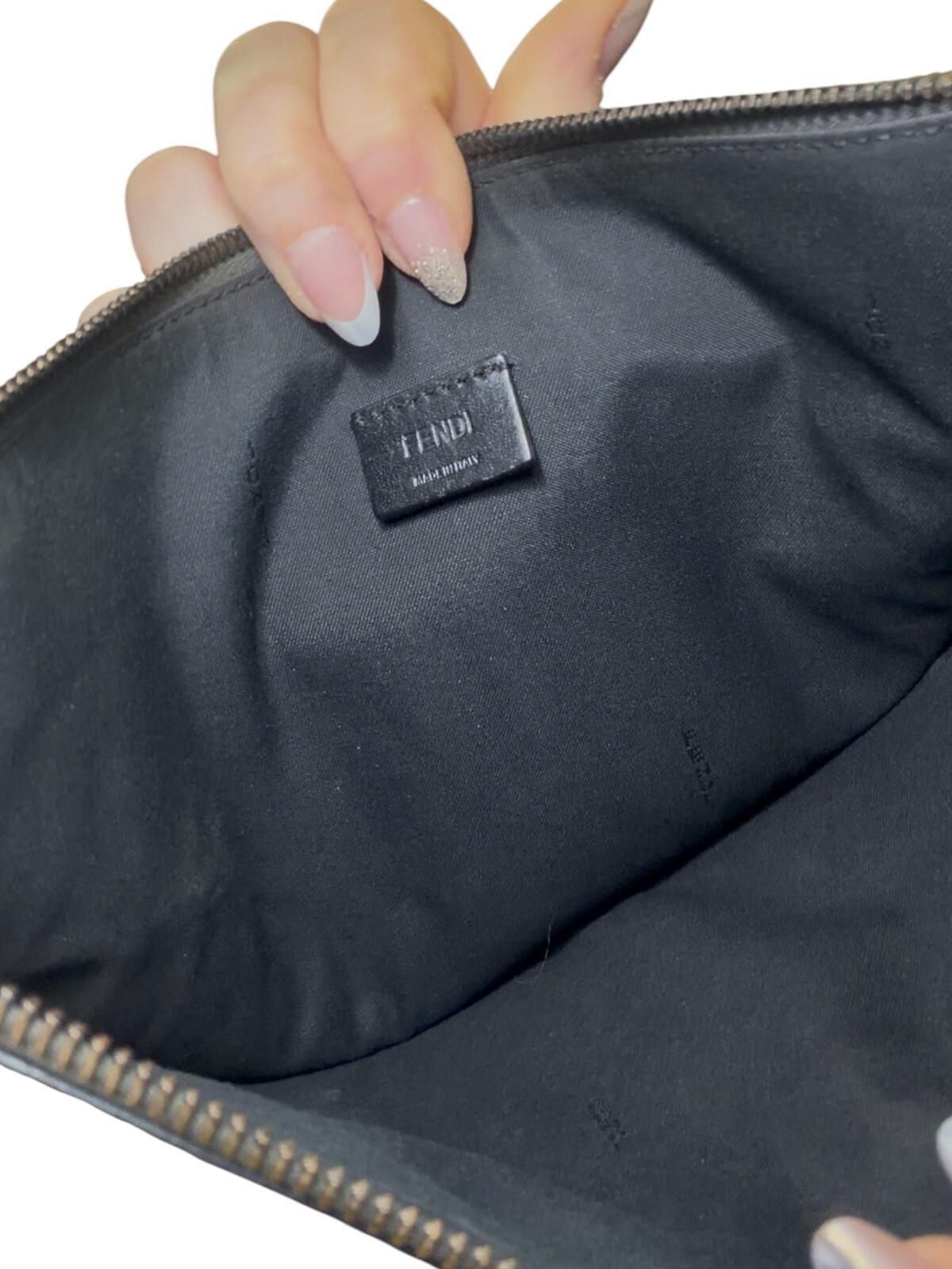 Fendi Black Leather Clutch Bag with Silver and Gray Eye Detail