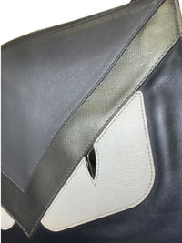 Fendi Black Leather Clutch Bag with Silver and Gray Eye Detail