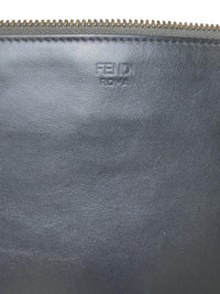 Fendi Black Leather Clutch Bag with Silver and Gray Eye Detail