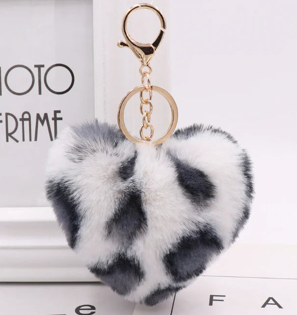 Leopard Print Plush Heart Keychain