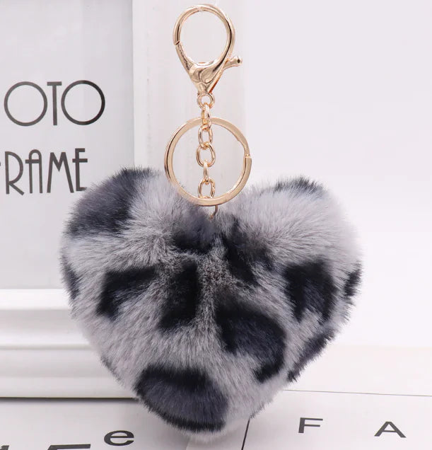 Leopard Print Plush Heart Keychain