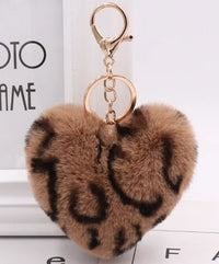 Leopard Print Plush Heart Keychain