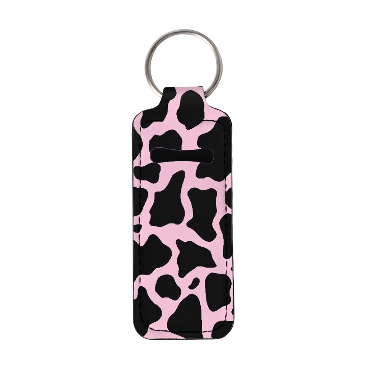 Suobstales Cow Print Chapstick Holder Keychain Neoprene Lip Balm Holder Pink Cute Lip Gloss Keychain Portable Chapstick Tubes Holder Pocket for Women Girls Gift Keychain Bag Lipstick Case
