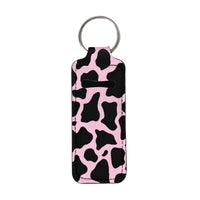 Suobstales Cow Print Chapstick Holder Keychain Neoprene Lip Balm Holder Pink Cute Lip Gloss Keychain Portable Chapstick Tubes Holder Pocket for Women Girls Gift Keychain Bag Lipstick Case
