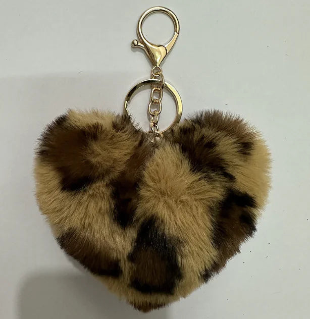 Leopard Print Plush Heart Keychain