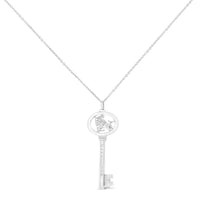 .925 Sterling Silver Diamond Accent Zodiac Key 18" Pendant Necklace (K-L Color, I1-I2 Clarity)