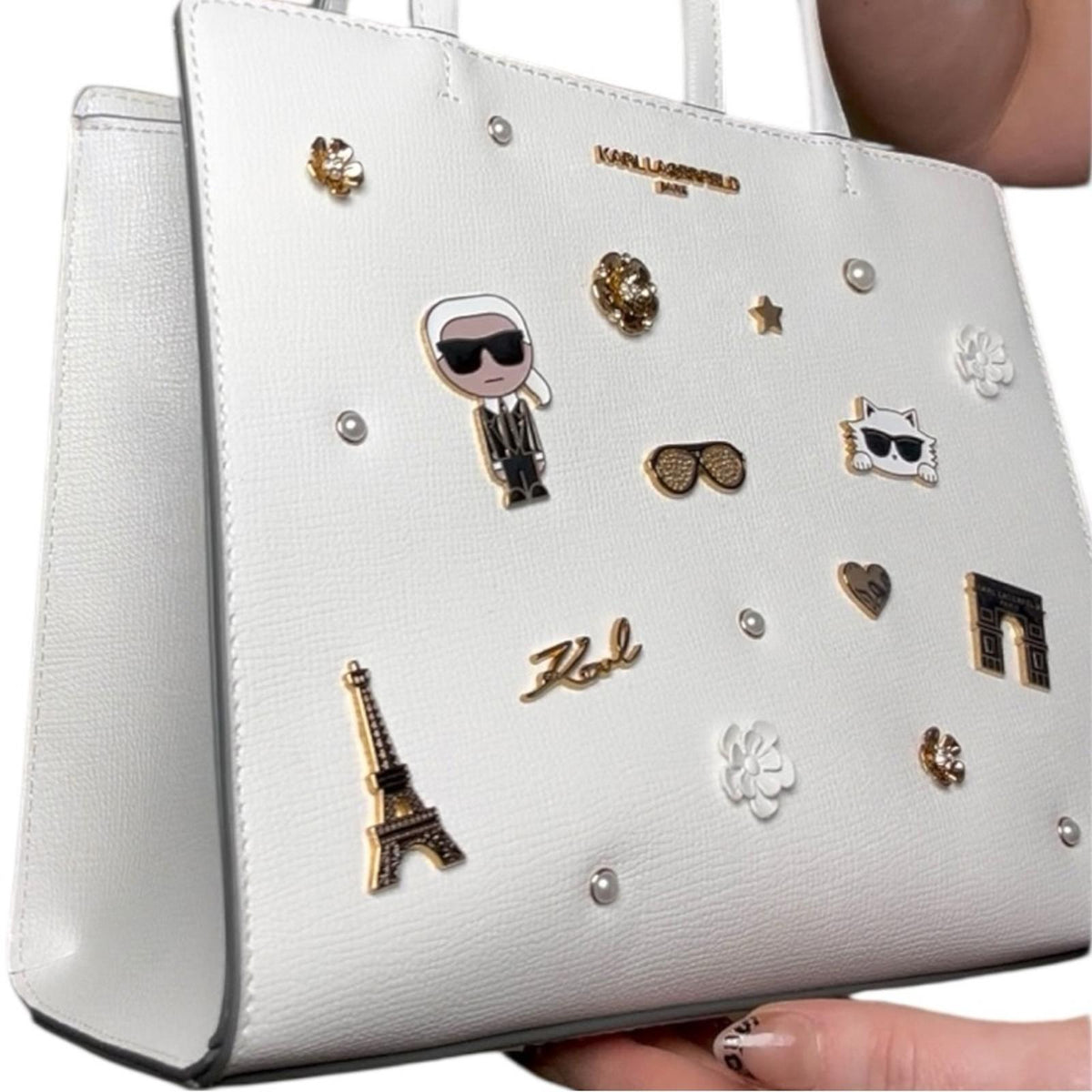 Karl Lagerfeld Paris Snow White Multi Charm Tote