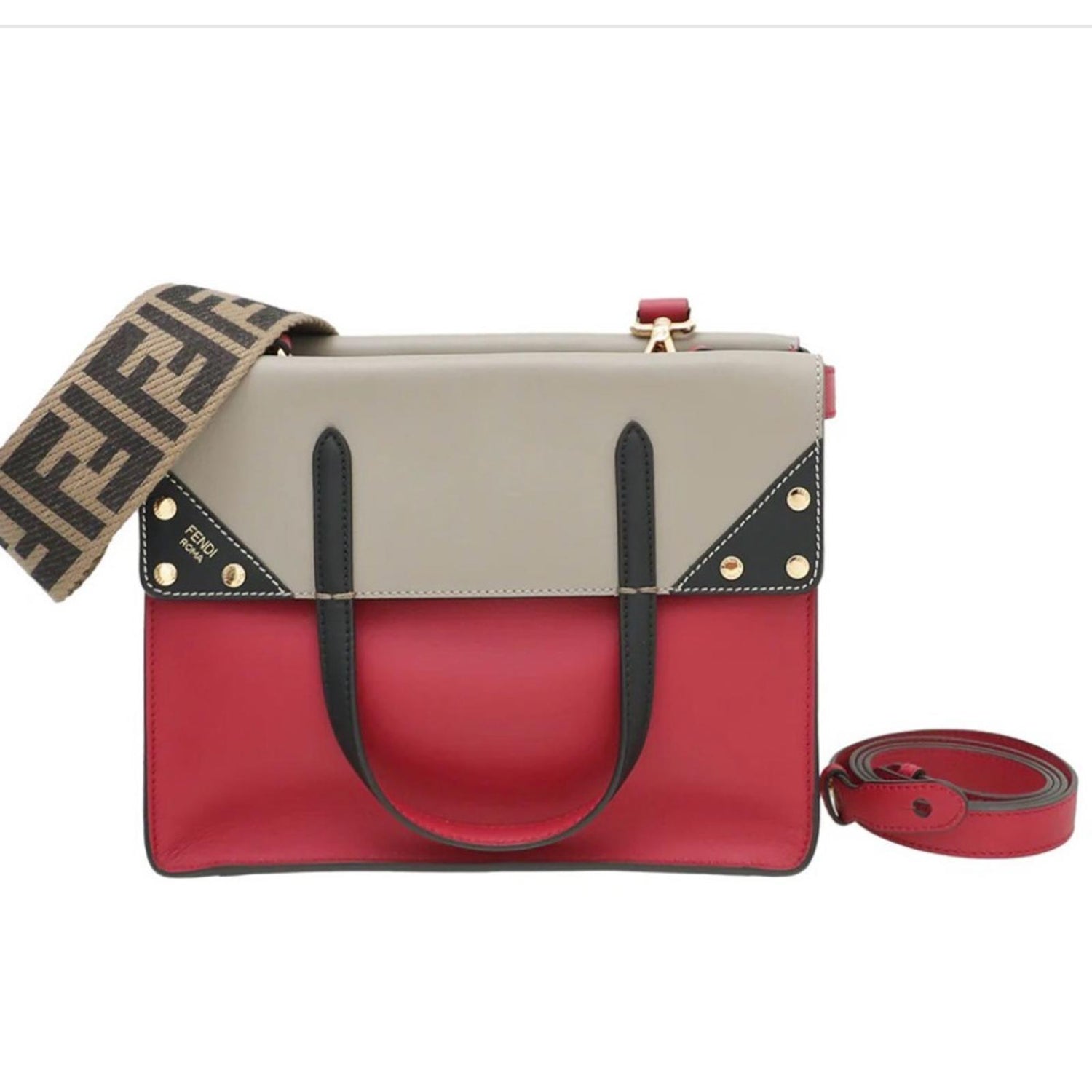Fendi Red Tri-Color Grace Leather Medium Flip Bag