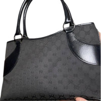 Gucci Black GG Canvas Tote Bag With Leather Trim