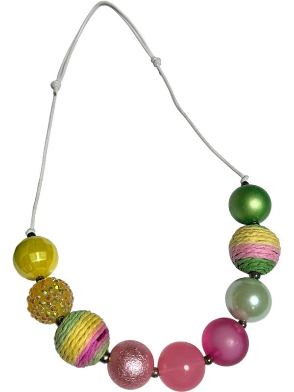 Colorful Lemonade Theme Ribbon Hair Bow and Bead Necklace Set skuQ