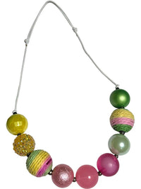 Colorful Lemonade Theme Ribbon Hair Bow and Bead Necklace Set skuQ