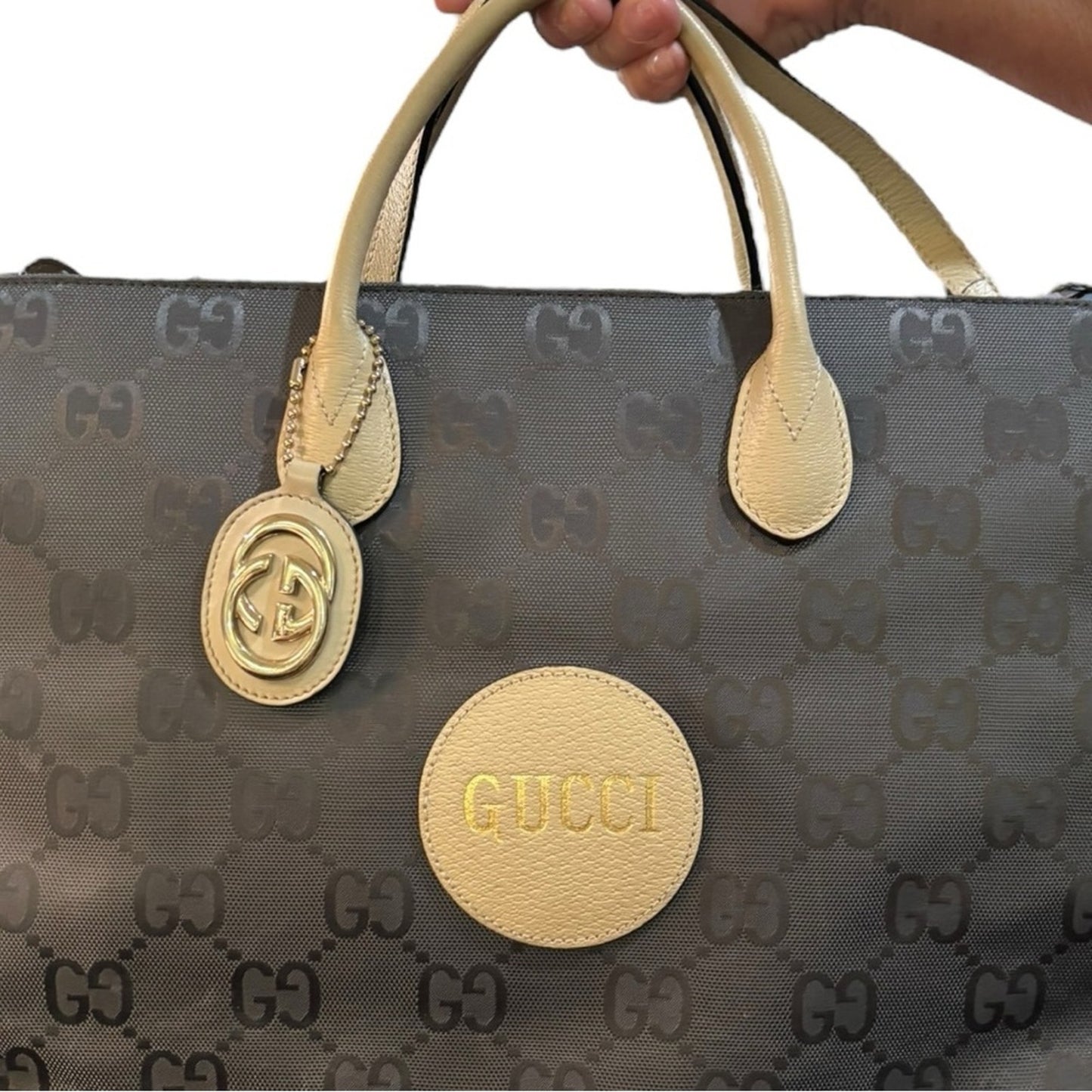 Gucci GG Nylon Tote Brown & Cream Top Handle Shoulder Bag