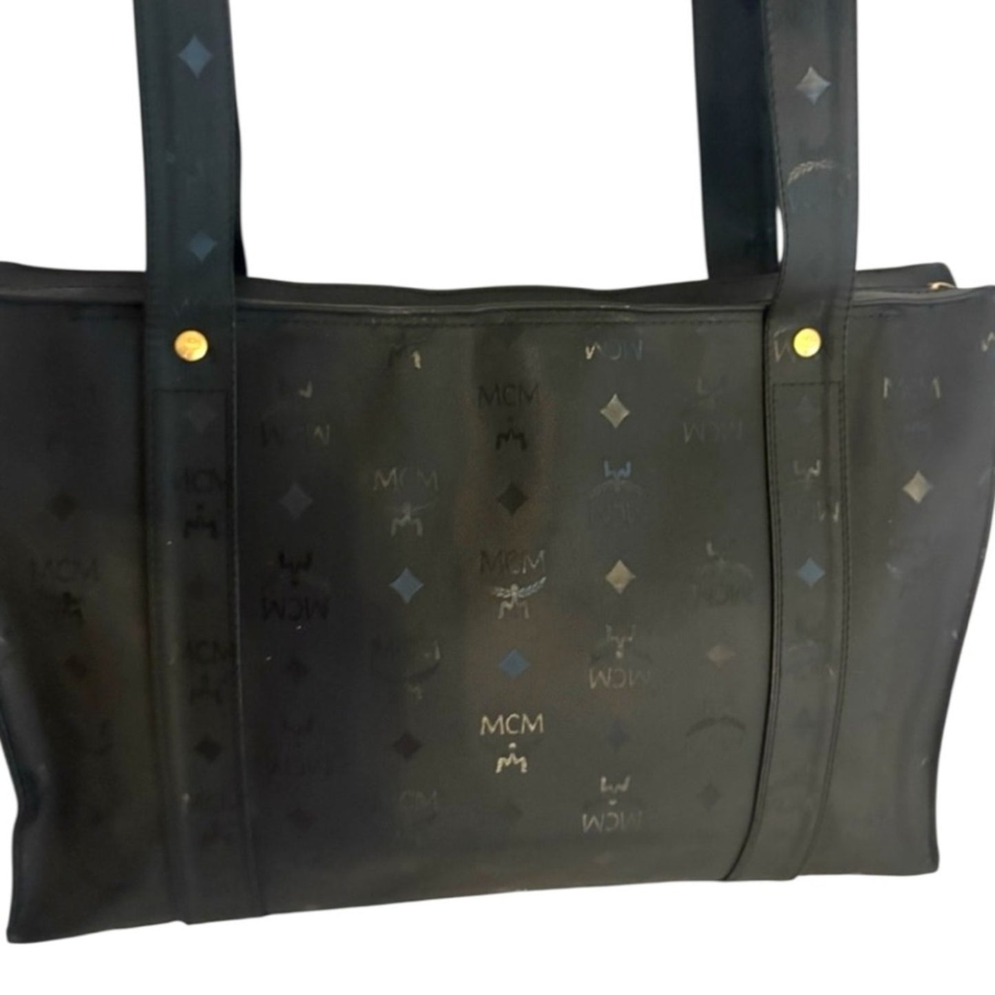 MCM Black Visetos Coated Canvas Shopper Tote with COA