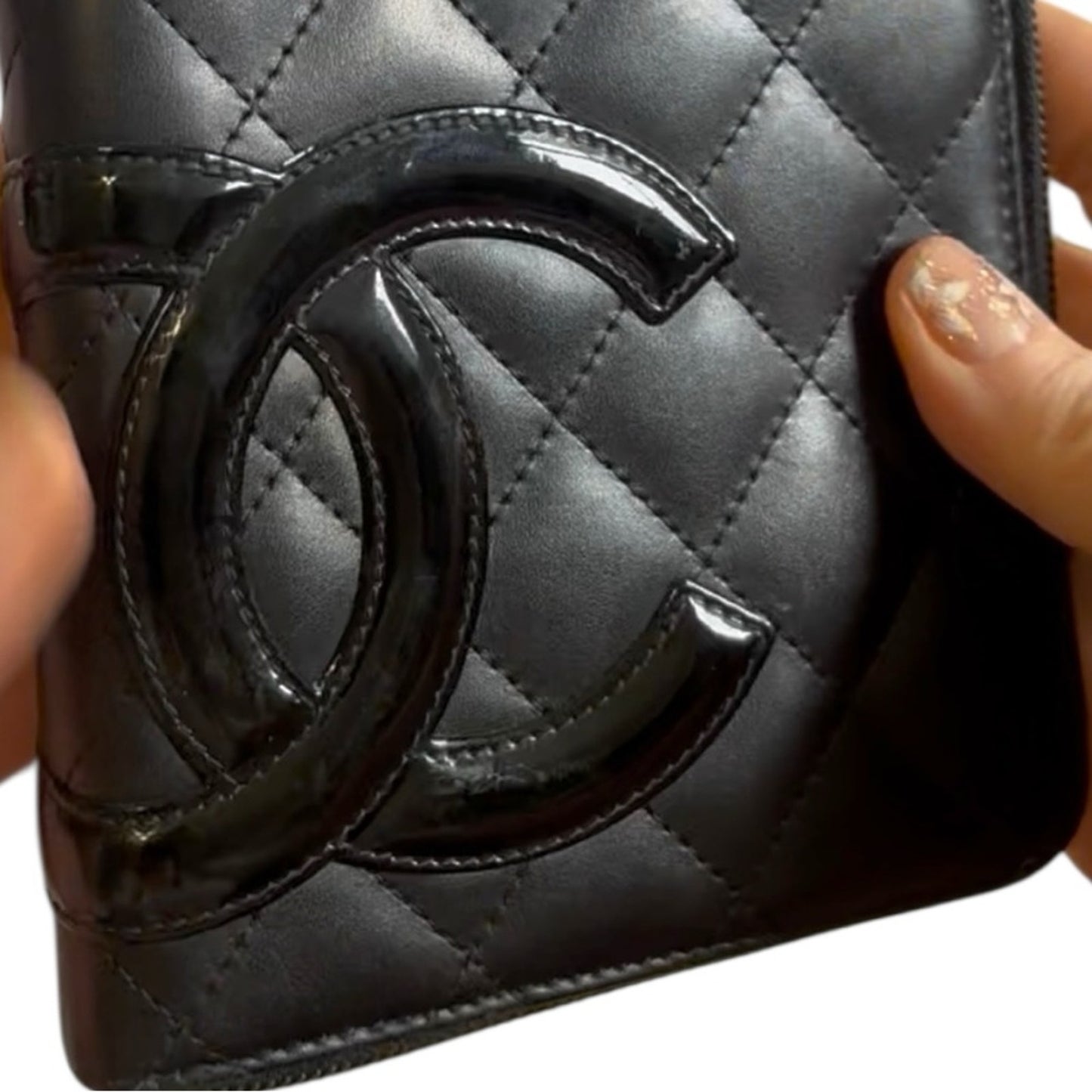 CHANEL Cambon Ligne Zip Wallet Organizer Black Quilted Leather Hot Pink