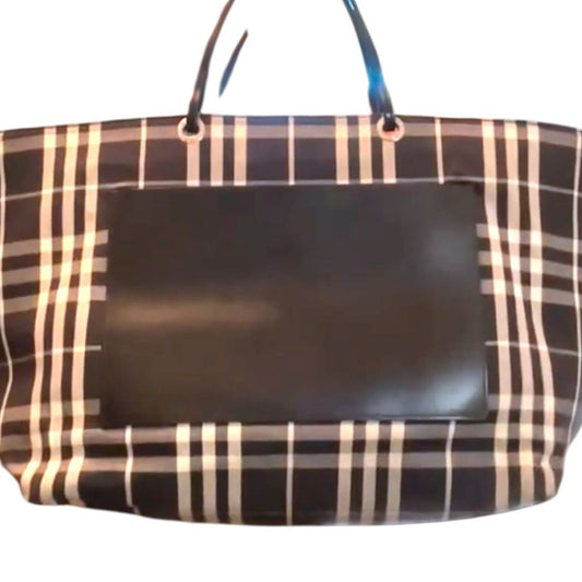 Burberry Nova Check Black Canvas Leather Tote with Wallet and COA