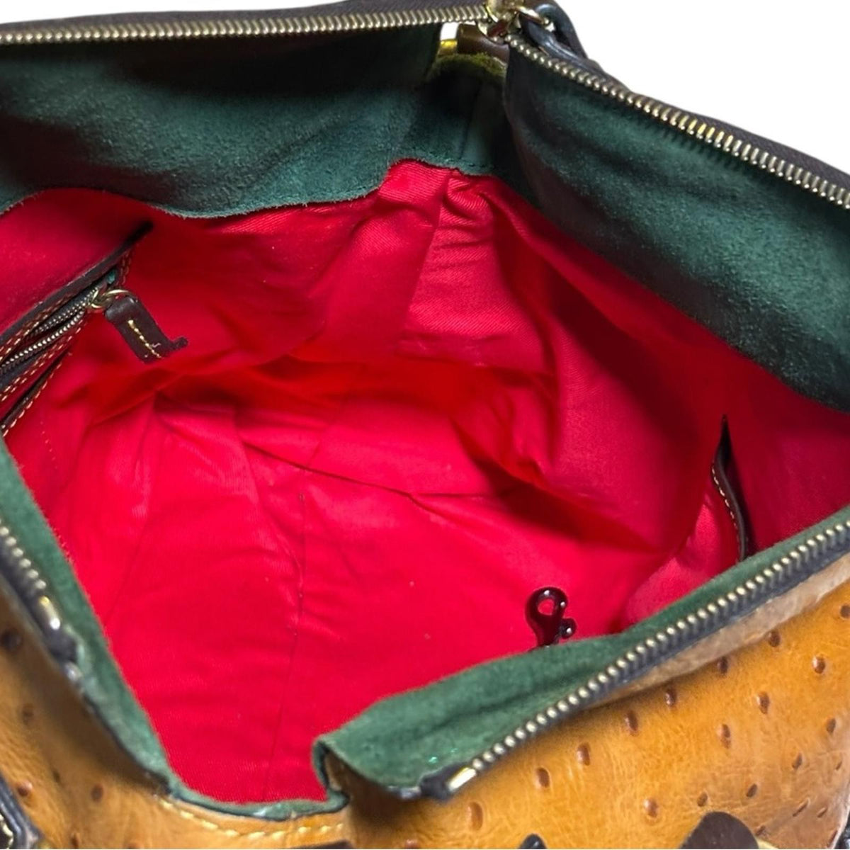 Dooney & Bourke Florentine Ostrich Embossed Leather Satchel Brown Crossbody