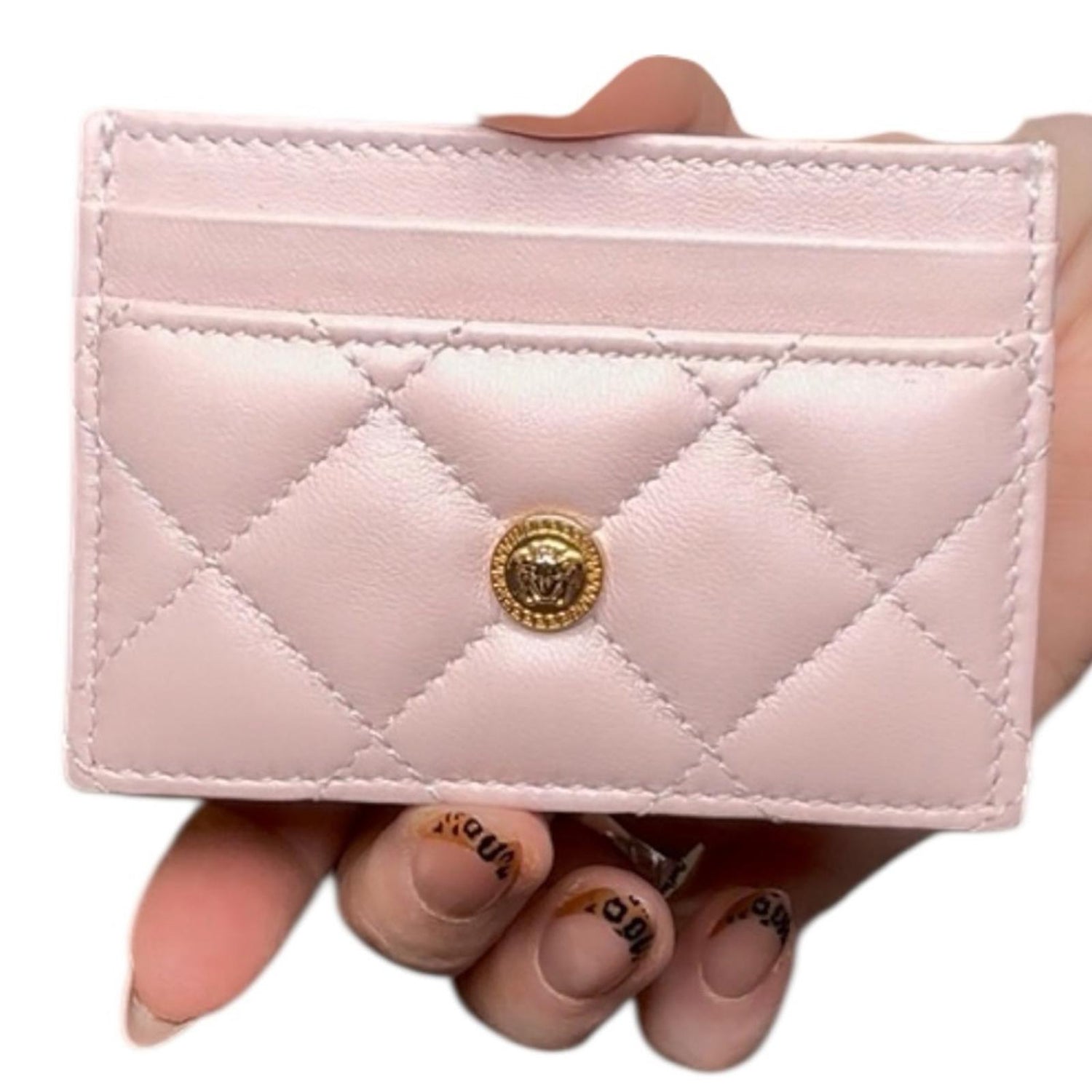 Versace Pink Quilted Leather Medusa Card Holder