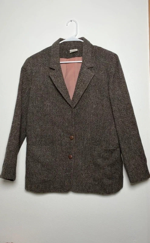 Vintage T.S. Gray Brown Tweed Blazer Womens Size 12 USA skuM