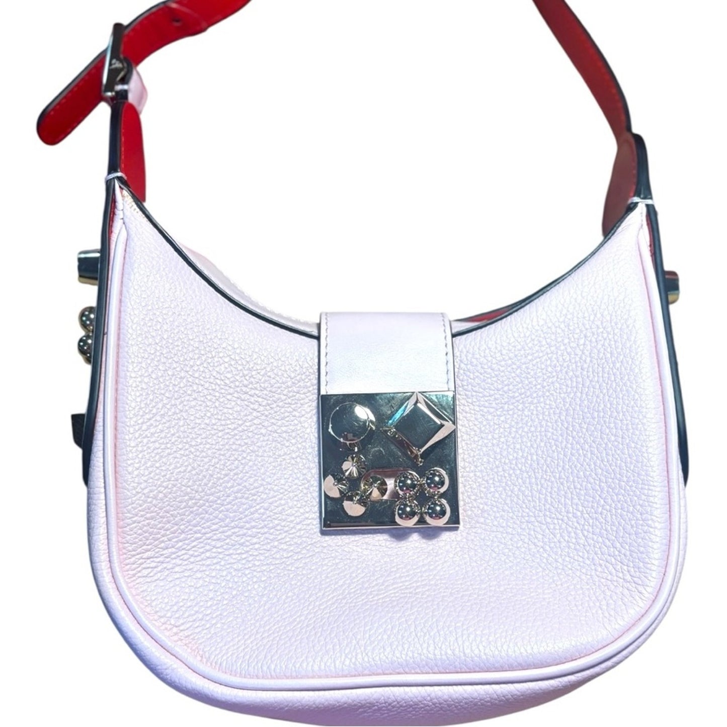 Christian Louboutin Pink Calfskin Leather Shoulder Bag Signature Red Lining
