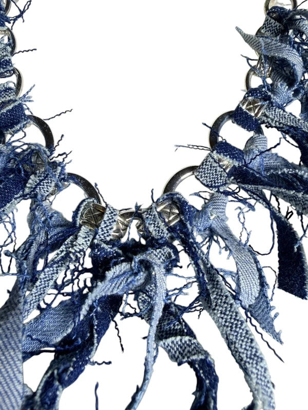 Boho Denim Bag Chain Charm Blue denim Fringe Purse Accessory 13” [COPY]
