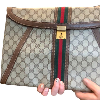 Gucci GG Supreme Vintage 1980’s XL Document Holder Clutch with COA