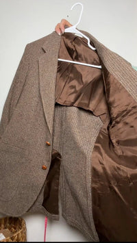 Vintage H.I.S Brown Tweed Blazer Elbow Patches PTP 19” skuM