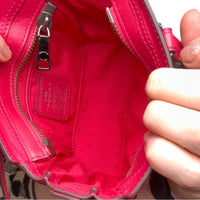 Coach Tweed Plaid Leather Turnlock Satchel Pink Black Cream Shoulder Bag