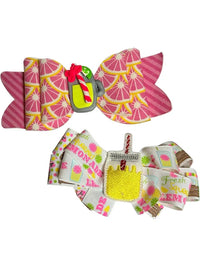 Lemonade Theme Pink Citrus Hair Bow and Chunky Bead Bracelet Set skuQ