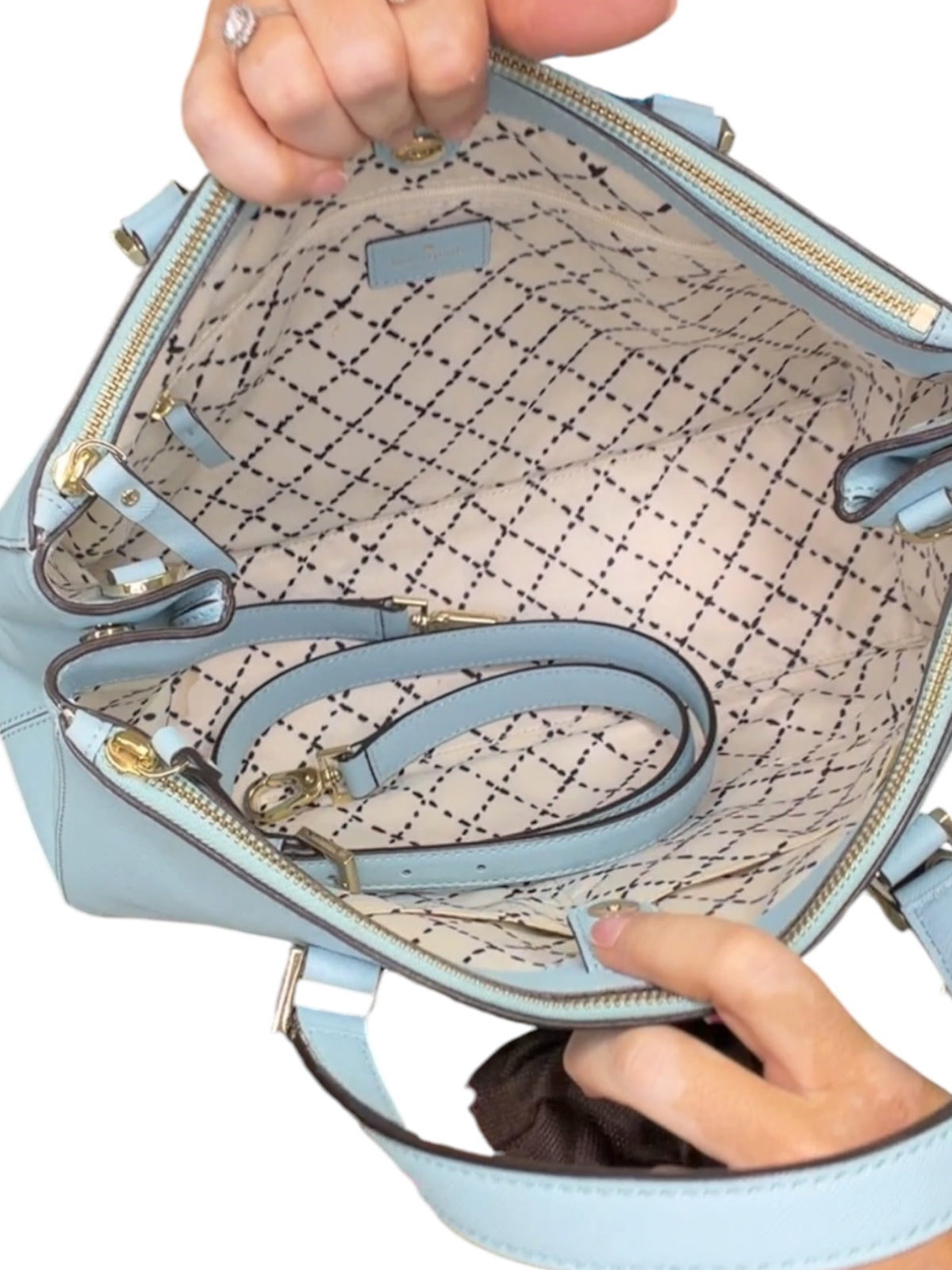Kate Spade New York Light Blue Leather Satchel Tote Bag with Heart Charm