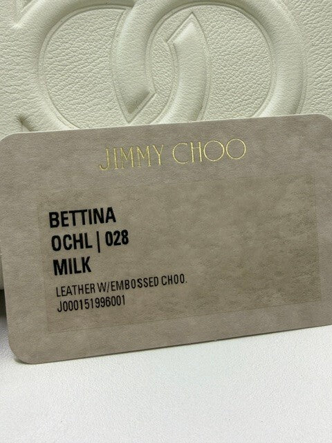 Jimmy Choo Bettina Milk White Leather Embossed Zip Wallet full inclusion new