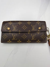 Louis Vuitton Vintage Monogram Canvas Long Wallet Wristlet Brown Gold Hardware