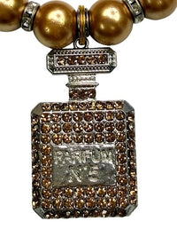 Gold Tone Beaded Bracelet with Parfum No 5 Charm