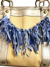 Boho Denim Purse Chain Charm Gold Pearl Fringe