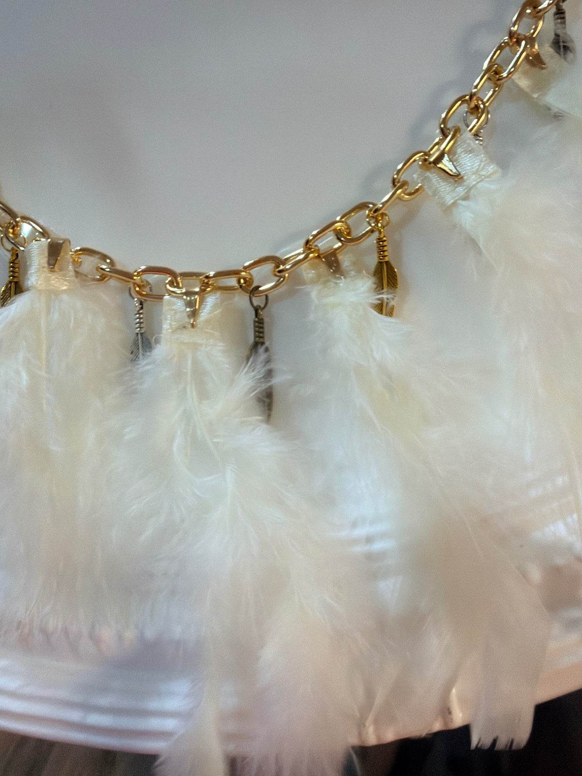 Boho Feather Handbag Purse Charm Chain Gold Tone
