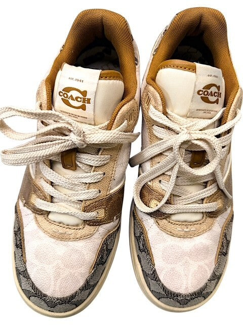 Coach Womens Soho Mixed Signature Patchwork Sneakers Beige Brown Women’s Size 9B