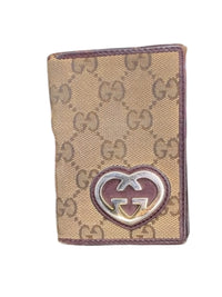 Gucci GG Canvas Heart Guccissima Card Holder ID Wallet Beige Brown Monogram