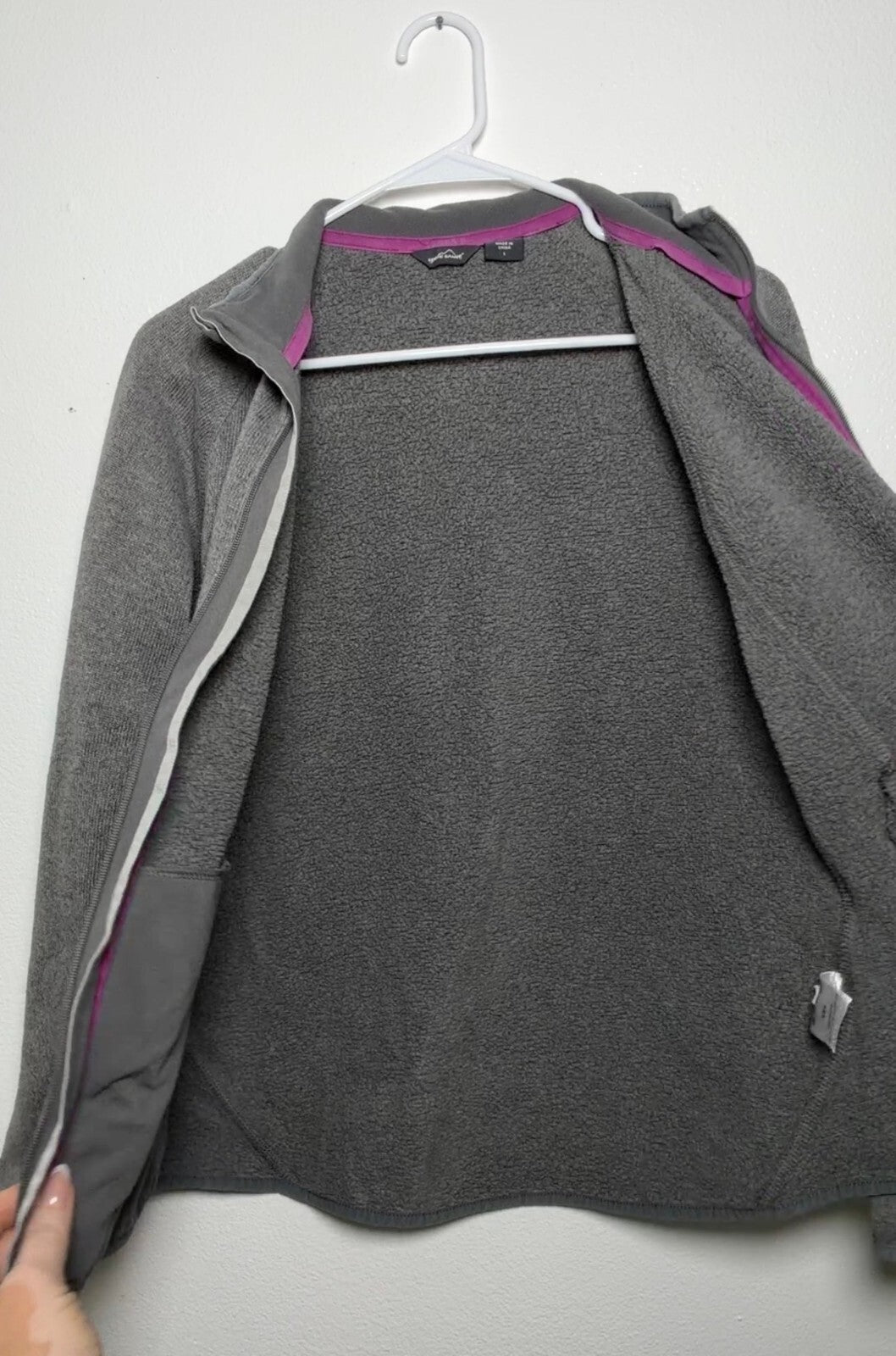 Eddie Bauer Gray Fleece Zip-Up Jacket with Pink Trim Size L skuM