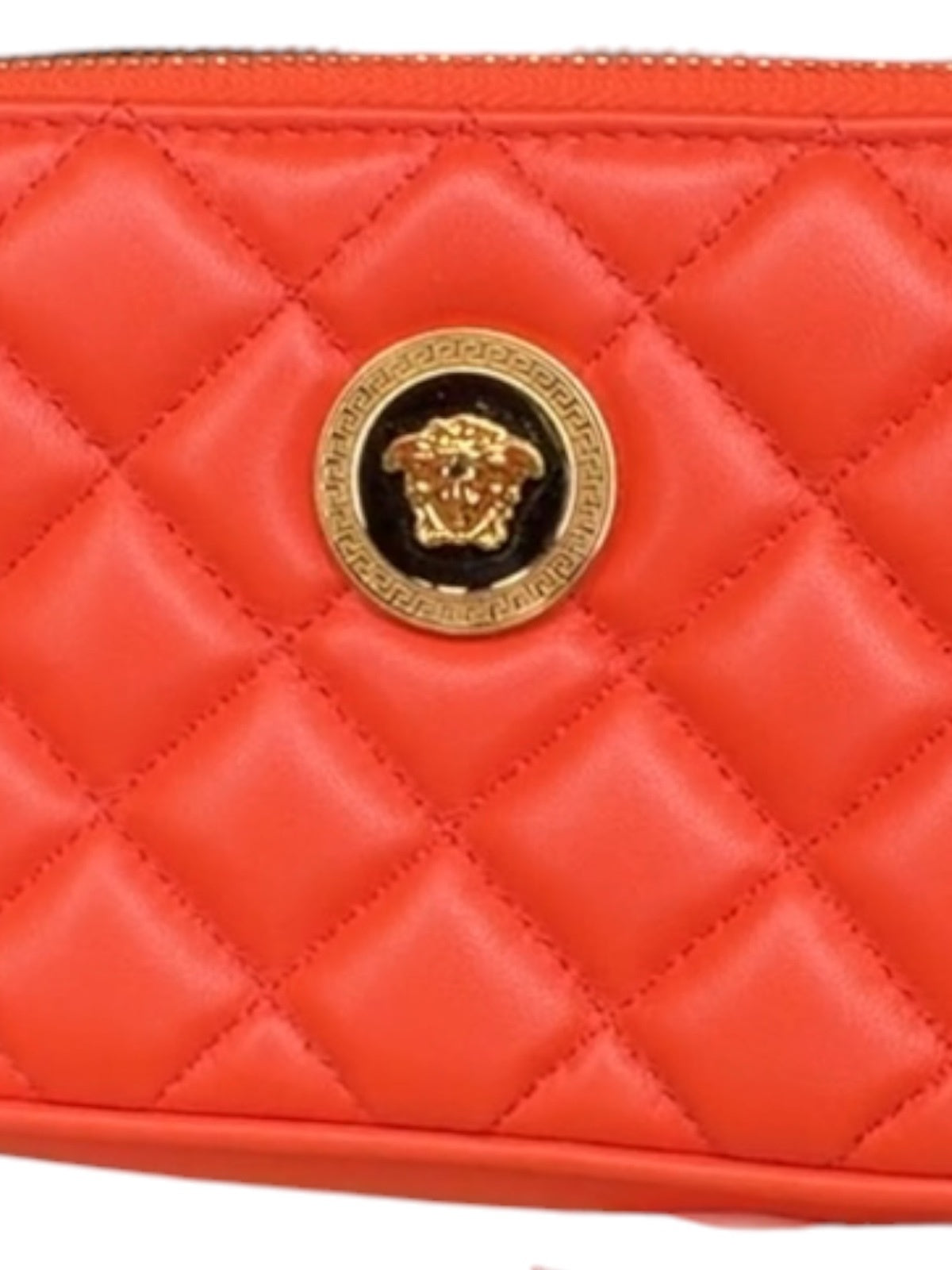 Versace Nappa Quilted Tribute Icon Pouch Quilted Orange Leather Crossbody Bag