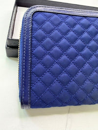 Prada Royal Blue Quilted Nylon Leather Zip Around Continental Wallet