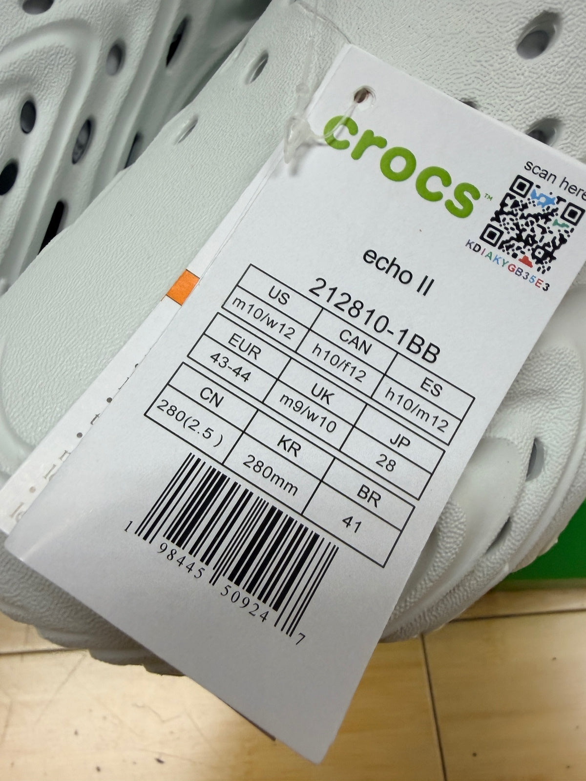 Crocs Men's White and Neon Green Classic Clog Sandals Size 10