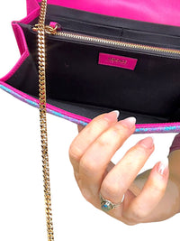 Versace La Medusa Bouclé Quilted Tweed Wallet on Chain Pink Blue Gold Crossbody