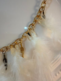 Boho Feather Handbag Purse Charm Chain Gold Tone